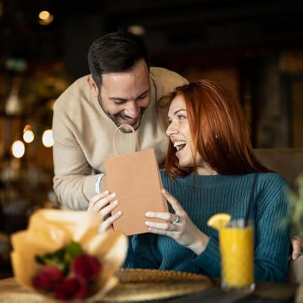 Switory 50pc Small Party Bags with Handles, Brown Gift Bags and Paper Bags for Present to Party Favor, Christian, Thanksgiving, Christmas, Birthday, Wedding, 5.25x3.75x8 Inch