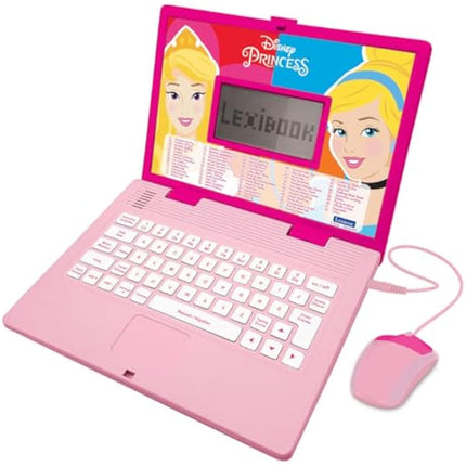 LEXIBOOK, Disney Princess, Educational and Bilingual Laptop French/English with 124 Activities: Mathematics, Dactylography, Logic, Clock reading, Play Games and Music, Pink, JC598DPi1