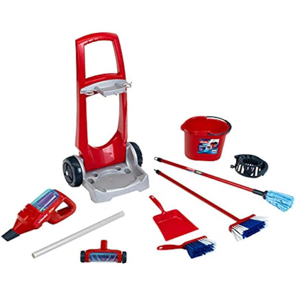 Theo Klein 6720 Vileda broom trolley with upright vacuum cleaner I Incl. Accessories such as mop, bucket, brush and dustpan I Dimensions: 29 cm x 24 cm x 60 cm I Toys for children aged 3 and over