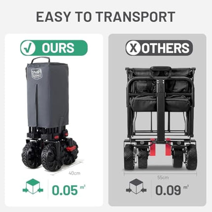 TIMBER RIDGE Festival Trolley on Wheels with Brakes, 200L Folding Camping Beach Trolley with Adjustable Handle & Cover Bag, 100kg Heavy Duty Cart Wagon for Outdoor Garden Picnic