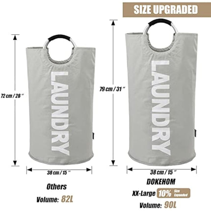 DOKEHOM 90L Large Laundry Basket, Collapsible Laundry Bag, Freestanding Tall Clothes Hamper, Foldable Washing Bin (Grey)