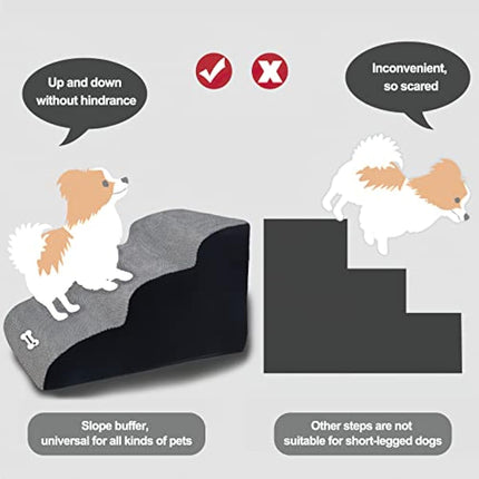 Galatée Pet Stairs, Washable & Zippered Cover Removable Pet Ramp, High Density Foam Dog Stairs, Dog Steps, 3 Floors Of Pet Stairs, Dog Sofa Bed(Grey)