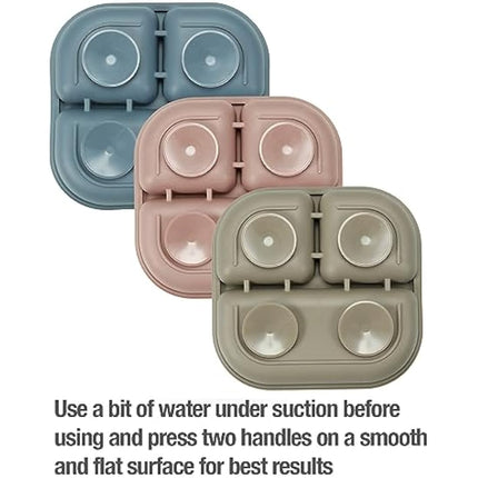 PandaEar 3 Pack Baby Suction Plates for Weaning with Spoons, Silicone Toddler Plates for Childrens Kids, Unbreakable Divided Baby Plate with Suction, Non-Slip, Non-Toxic, BPA Free (Blue Red Brown)