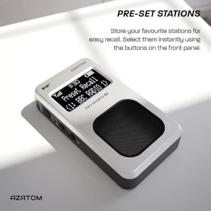 Portable DAB/DAB+ & FM Digital Radio | Sports Earphones Included | Built in Speaker | Rechargeable Battery (10-12 Hours) | Perfect for Sports, Hiking or Working | AZATOM Pro Sports S2 (Silver)