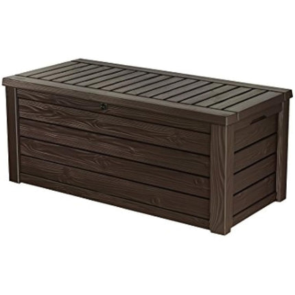 Keter Westwood 570L Outdoor 75% recycled Garden Furniture Storage Box Brown Wood Panel Effect ; Fade Free ; All Weather Resistant ; Safe and Secure ; Zero Maintenance ; 2 year Warranty