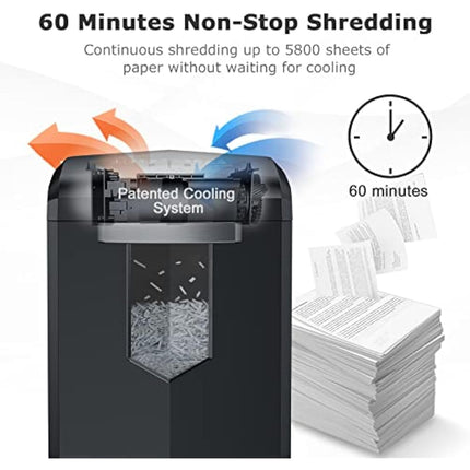Bonsaii Heavy Duty Paper Shredder, 60-Minute 18 Sheets Cross Cut Office Credit Card Shredders for Industrial and Business Use, 23-Litre Pullout Bin with 4 Casters, Black (C149-C)