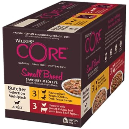 Wellness CORE Small Breed Savoury Medleys, Wet Dog Food Small Dogs, Dog Food Wet Smaller Breed, Grain Free, High Meat Content, Butcher Selection Mix, 6 X 85 G