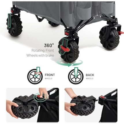 TIMBER RIDGE Festival Trolley on Wheels with Brakes, 200L Folding Camping Beach Trolley with Adjustable Handle & Cover Bag, 100kg Heavy Duty Cart Wagon for Outdoor Garden Picnic