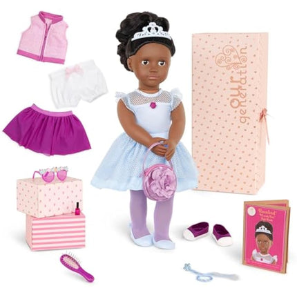 Our Generation - 46 cm Floral Fashion Starter Doll - Rosalind - Dark Brown Hair & Eyes - 3 Outfits & Styling Accessories in Gift Box - Pretend Play - Toys for Kids Ages 3+