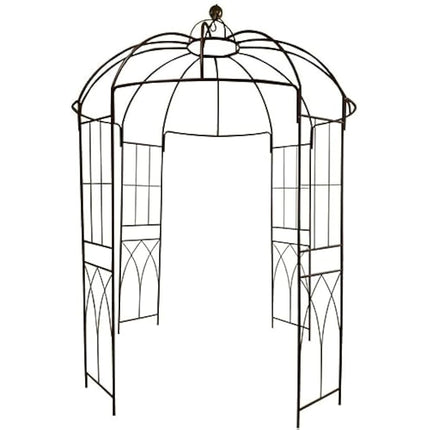 OUTOUR® French Style 4-Sided Birdcage Shape Metal Gazebo Pergola Pavilion Arch Arbor Arbour Plants Stand Rack for Outdoor Garden Lawn Backyard Patio, Climbing Vines, Roses, Flowers, Dark Rust
