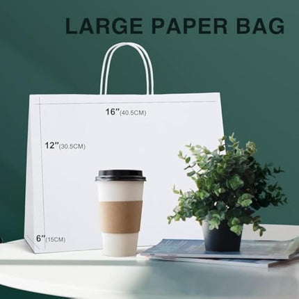 Switory Large Paper Bags for Gifts, White Kraft Gift Bag 16x6x12 Inch, 25 Pcs Party Bags with Handles for Party Favor, Thanksgiving,Birthday,Christian, Christmas.