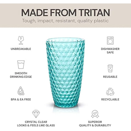BELLAFORTE Shatterproof Tritan Plastic Tall Tumbler, Set of 4 Cups, 562ml - Laguna Beach Drinking Glasses - Unbreakable Drinking Glasses for Parties - BPA Free - Dishwasher Safe - Blue