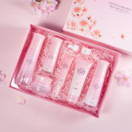 LAIKOU Japan Sakura Skincare Set, Luxury Facial Kit for Women Teenage Girls, Moisturizing & Anti Aging Skincare Gift Set - Cleanser, Toner, Lotion, Serum, Eye Cream, Face Cream, Makeup Primer, 7pcs