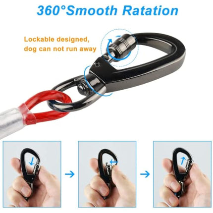 Dog Tie Out Cable with 360° Swivel Lockable Hook and PVC Coating, 10ft 15ft 20ft 25ft 40ft 60ft 120ft Reflective Dog Lead Line, Galvanized Steel Wire Rope for Small Medium Pet Up to 60, 120, 250 lbs