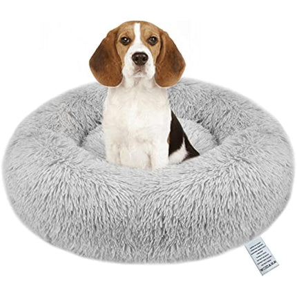 OKPOW Donut Dog Bed,70cm Calming Anti Anxiety Large Dog Beds,Washable Soft Warm Plush Fleece Fluffy Soothing Cat Pet Cushion,Round Orthopedic Relief Improved Sleeping Non Slip Bottom Puppy Sofa