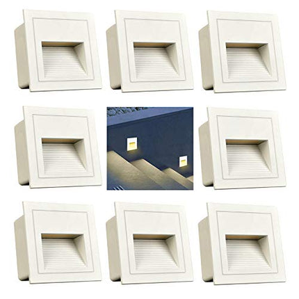 Arotelicht 8pcs/3W Wall Recessed Stair Lights, Warm White, LED Step Night Light, Indoor/Outdoor, Aluminum, Garden Lighting Deck Balcony, White Cover