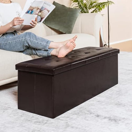Bonlife Storage Ottoman, End of Bed Bench,Chest with Lid, Faux Leather Foldable Bench, 140L Capacity, Holds up to 300 kg, Footdtool for Bedroom, Hallway, Living Room,Brown
