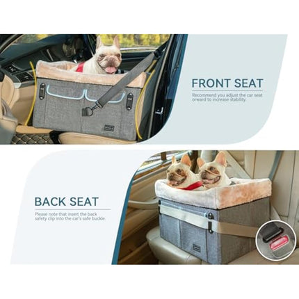 Petsfit Dog Car Seat for Medium Sized Dog or 2 Small Dogs, Dog Booster Car Seat with Patent Buckles, Washable Pad, Upgraded Pet Car Seat for Dogs Up to 20 KG, Light Grey