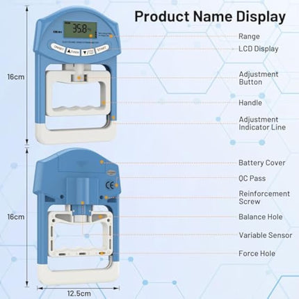 Kuptone Electronic Hand Dynamometer 90 kg / 200 lbs Capacity Range Hand Grip Strengthener with 19 Sets of Individual Records (Blue)