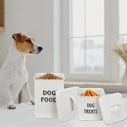 Morezi Pet Food and Treats Containers Set with Scoop for Cats or Dogs - Cream Powder-Coated Carbon Steel - Tight Fitting Lids - Storage Canister Tins - Dog Food