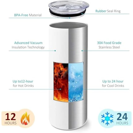 MSYU 10 Pack Sublimation Tumblers Bulk, 20 OZ Stainless Steel Double Wall Skinny Straight Tumblers Blank, Subbing Tumblers Cups with Sublimation Paper, Straw and Individually Box