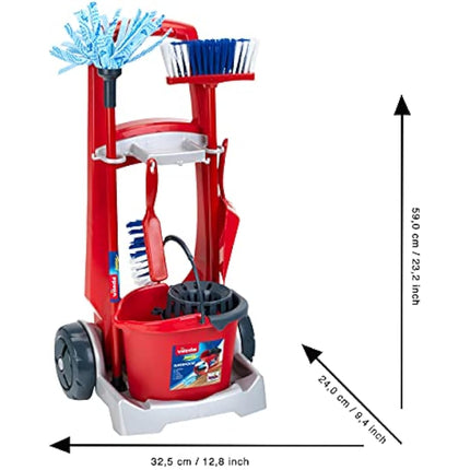 Theo Klein 6720 Vileda broom trolley with upright vacuum cleaner I Incl. Accessories such as mop, bucket, brush and dustpan I Dimensions: 29 cm x 24 cm x 60 cm I Toys for children aged 3 and over