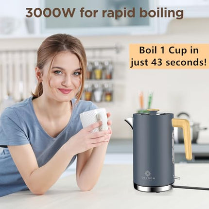 London Boutique Electric Kettle, Stainless Steel kettles Electric, Cordless Fast Boil Electric kettle with Wood Effect, Boil Dry Protection,