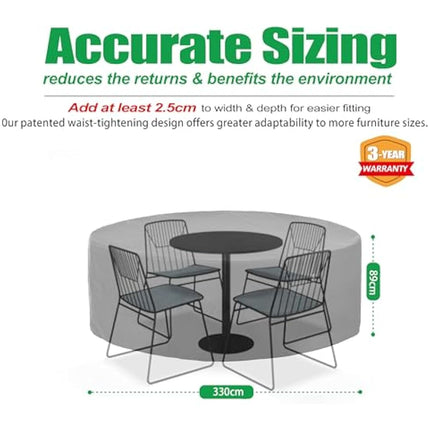 F&J Outdoors Garden Furniture Covers Waterproof Outdoor Table Cover Heavy Duty Tear Resistant Cinched Waist Windproof Extra Large Garden Furniture Cover, Grey, 330x89cm