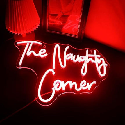 QiaoFei LED "The Naughty Corner" Neon Sign Word/Letters USB Powered Neon Lights for Girls Room Home Bar Art Wall Decor Party Window Living Room Decor Birthday Christmas' Gift(Red)