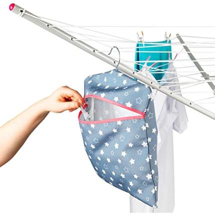 Kleeneze KL081599EU7 Star Print Peg Bag - Hang on Line, Peg Organisation, Easy Hanging Hook for Storage, Holds up to 50 Pegs, Reusable, Indoor/Outdoor Use, Clothes Peg Bag, 33 x 30 cm