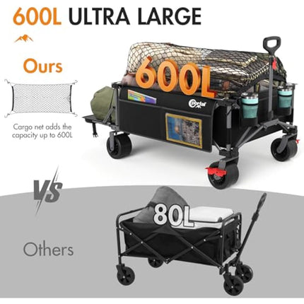 Portal Widened Folding Festival Trolley XXL With Brakes - Heavy Duty 600L Camping Cart, Beach Wagon, Collapsible Garden Cart for Picnic - 180KG Capacity