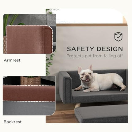 PawHut Dog Sofa Bed, Elevated Dog Couch for Medium and Small Dogs, with Soft Cushion, Removable and Washable Cover, Grey