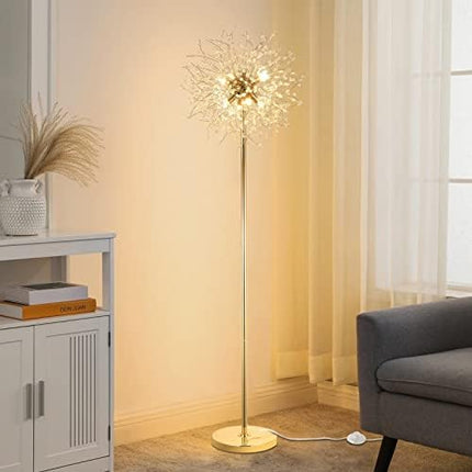 Rayofly Modern Floor Lamp, Golden Fireworks Crystal Floor Lamps for Living Room, 8-Lights Crystals Standing Lamps with Foot Switch, Glass Metal, Elegant Design Tall Lamp for Bedroom, Beside, G9, 175cm