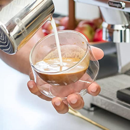 KRUVE IMAGINE Coffee Cups - Handcrafted Double-Wall Glass Cups (Set of Two, 8.5oz/250ml) - Perfect for Latte Art and Espresso - Durable Borosilicate Glass - Ideal for Coffee Mugs Lovers - Latte