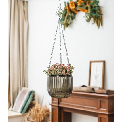 Josteve 6.5 Inch 2 Pcs Self Watering Hanging Planter Indoor Plant Pots with Drainage Holes, Outdoor Hanging Planters Flower Pot Basket, Visible Water Level, Plant Hanger Home Decor, Gardening