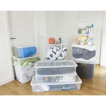 4 x 45L Plastic Storage Boxes Crystal Clear Box & Lid Suitable for all around the Home Office and Workplace Stackable Nestable Large Strong Boxes – 60 x 40 x 25 cm
