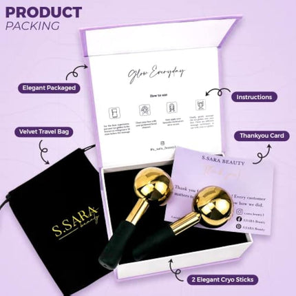 S.Sara Ice Globes for face and eyes | Facial skin care tool for face, neck and eyes | Stainless steel facial massage roller | Depuff skin | Rejuvanate skin | Unbreakable | Set of 2