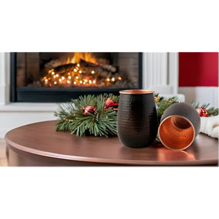 STAGLIFE 16 Oz Pure Copper Tumblers for Drinking Water Cups Mugs Glasses Set of 2, Solid Moscow Mule Hammered Tall Black Tumbler Cup Mug Glass with No Handle, Brushed/Large