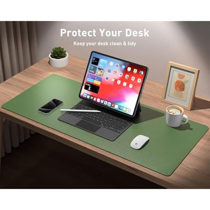 Aothia Leather Desk Pad, Large Non-Slip Laptop Mat, Waterproof PU Leather Table Mat for Office and Home (60cmX35cm, Olive Green)
