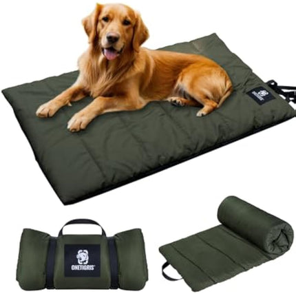 OneTigris Dog Bed Travel Large, Portable Dog Bed Camping for Washable Durable Oxford Portable Sleeping Mats for Car Crate Sofa also For Indoor Outdoor Camping Travel Green (M)