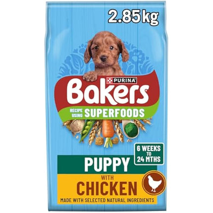 Bakers Puppy Dry Dog Food Chicken and Veg 2.85kg, Pack of 4