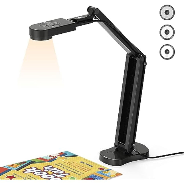 THUSTAND 8MP Visualiser/Document Camera, Webcam 4K with A3 format, LED Light, Image Invert Function, Fold, Dual Microphones for Mac OS, Windows, Zoom, OBS work (black)