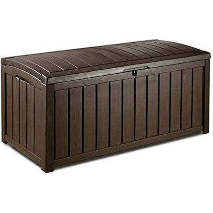 Keter Glenwood 390L Outdoor 60% recycled Garden Furniture Storage Box Brown| Fade Free | All Weather Resistant | Safe and Secure | Zero Maintenance | 2 year Warranty