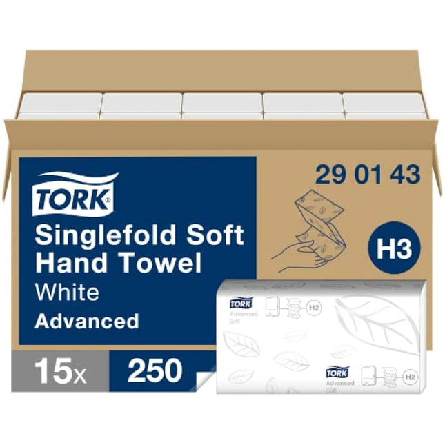 Tork Hand Towel Singlefold 2-Ply White 250 Sheets (Pack of 15) 290143