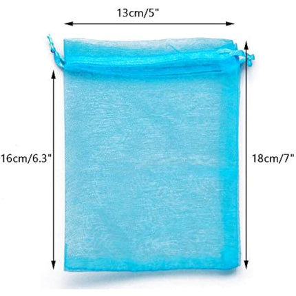 G2PLUS Lake Blue Organza Gift Bags: 13x18 CM Clear Mesh Pouches, 100 PCS Organza Jewellery Bags, Large Favour Pouches for Wedding, Birthday Party Supplies