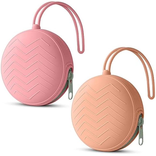 Aolso Dummy Holder Case Set, 2PCS Silicone Soother Pods for Baby, Travel Pacifier Case - Pink/Bean Paste