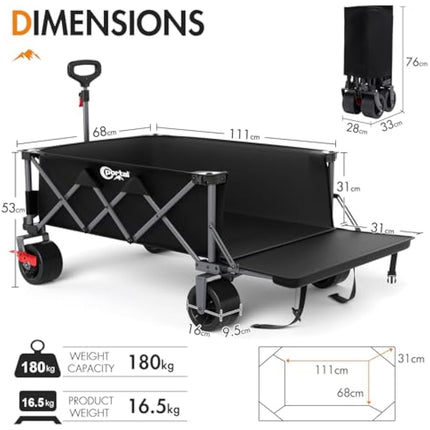 Portal Widened Folding Festival Trolley XXL With Brakes - Heavy Duty 600L Camping Cart, Beach Wagon, Collapsible Garden Cart for Picnic - 180KG Capacity