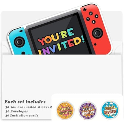 Video Gaming Party Invitations, Birthday Kids' Party Invitations & Birthday Cards, Boys Gamer Party Decoration for Boys and Girls, Brother Son Nephew, Gaming Party Decoration - 30pcs With Stickers