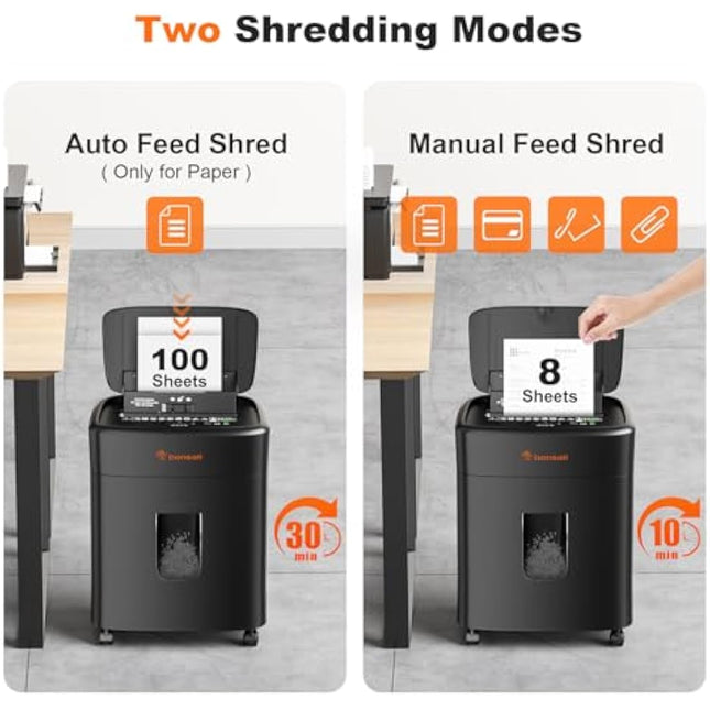 Bonsaii 100-Sheet Auto Feed Paper Shredder, Micro Cut Heavy Duty shredder with P-4 Security Level, Up to 30-Minute Continuous, 16L Bin, Anti-Jam Shredders for Home Office use, Black, C231-D