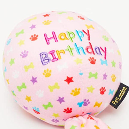 Pet London Birthday Pink Balloon Dog Toy - Celebrate Dog's Happy Birthday - Plush colourful Rainbow Confetti Pattern Dog Party Gift-Perfect Pup Special Day Present-UK Designer Brand-BDAY or Adoption